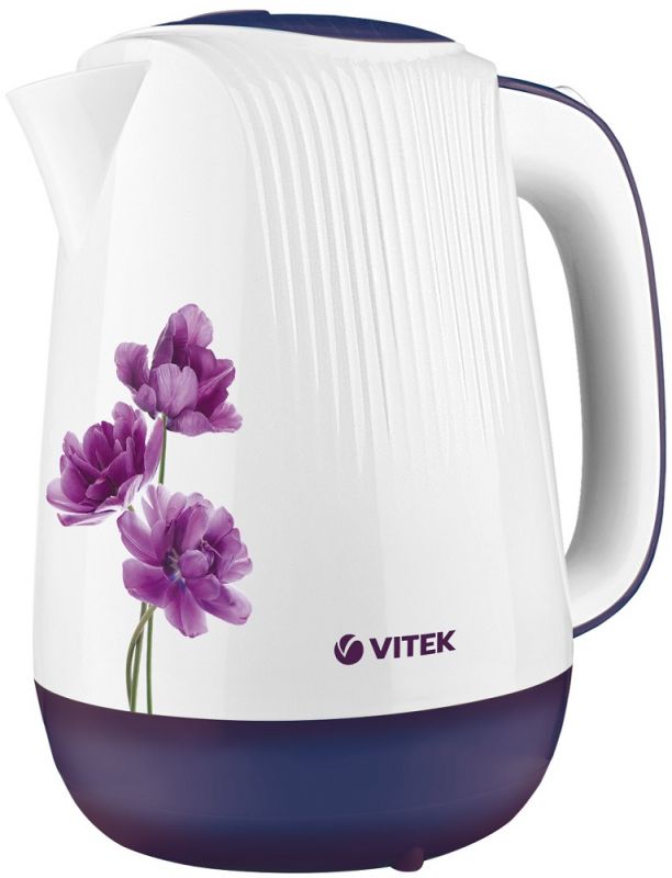 Чайник электрический Vitek VT-7061 белый с узором/фиолетовый, пластик (7061-VT-01)