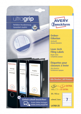 Этикетки Avery Zweckform L4760-25 A4, сегментов 7шт, 192x38, 80г/м2, 25л., белый