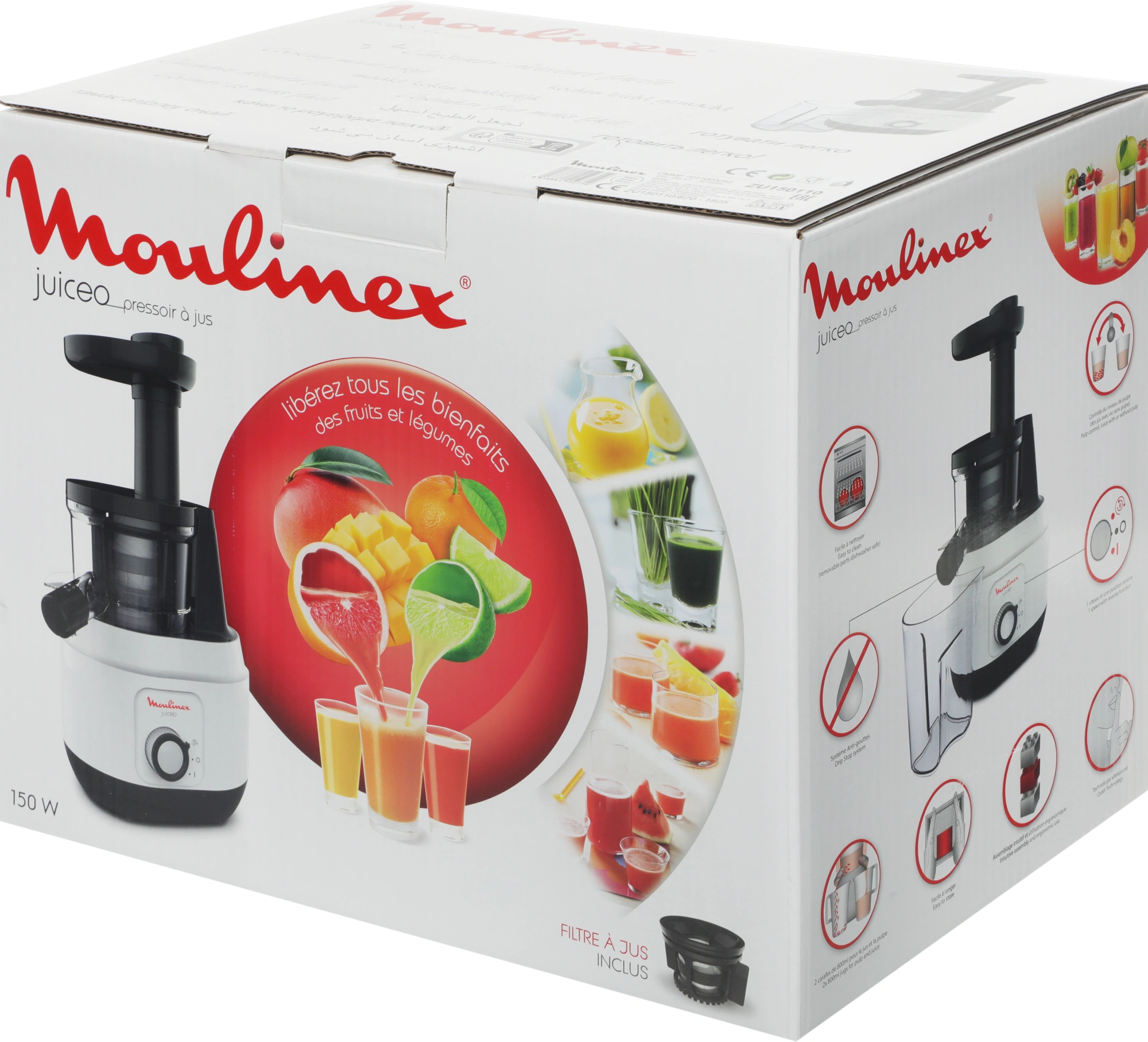 Соковыжималка шнековая Moulinex ZU150110 белый/черный (7211003242)