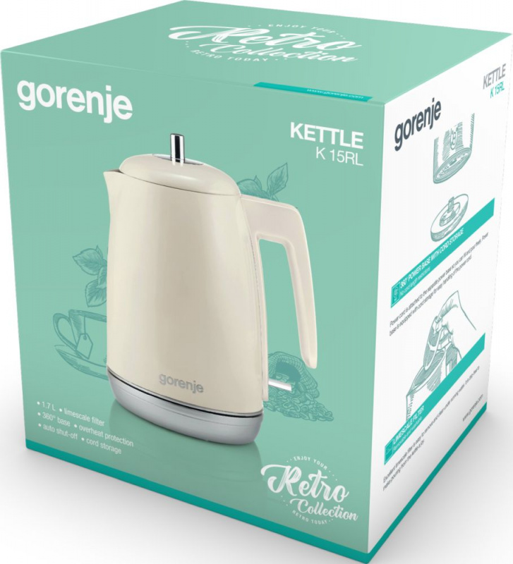 Чайник электрический Gorenje K15RL бежевый, металл