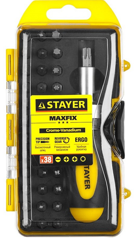 Отвертка Stayer 2557-H38 в компл.:38 предметов жесткий кейс
