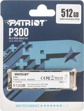Твердотельный накопитель Patriot P300 512ГБ, M.2 2280, PCIe 3.0 x4, M.2 P300P512GM28