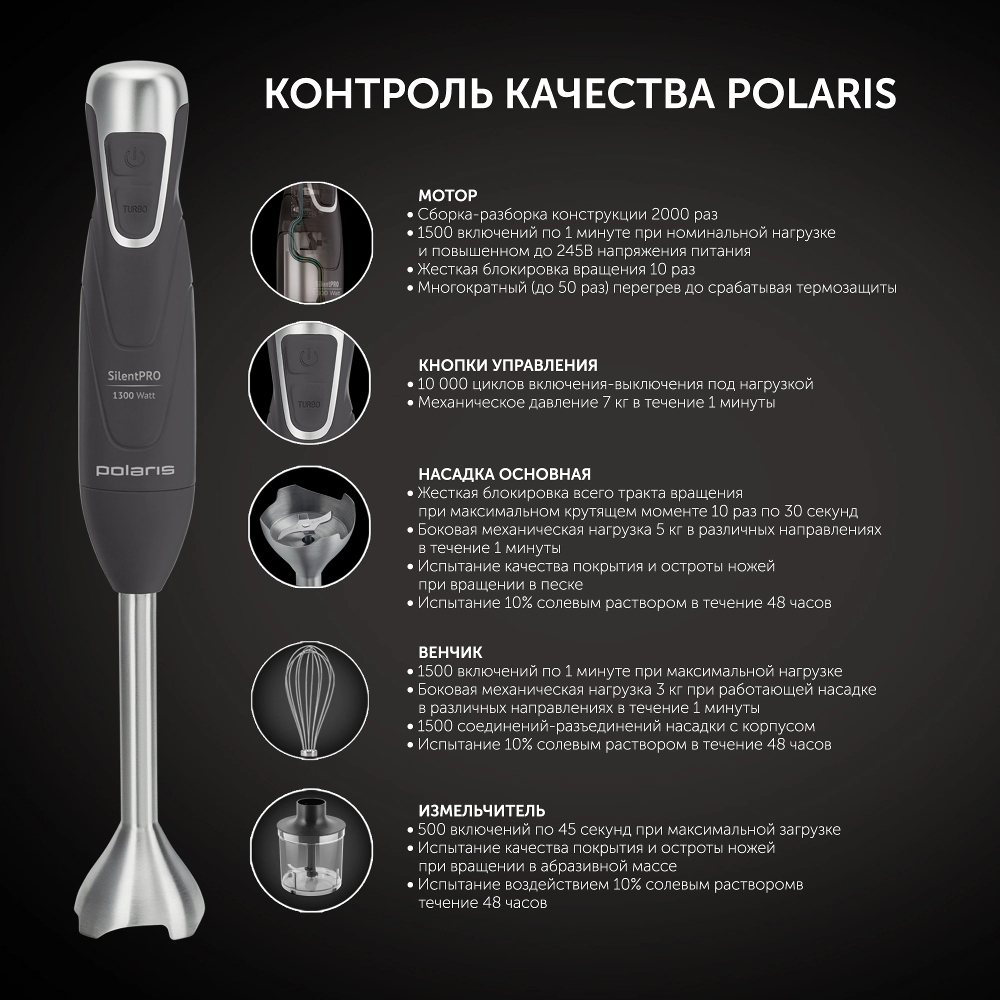 Блендер погружной Polaris PHB 1380 черный/серебристый