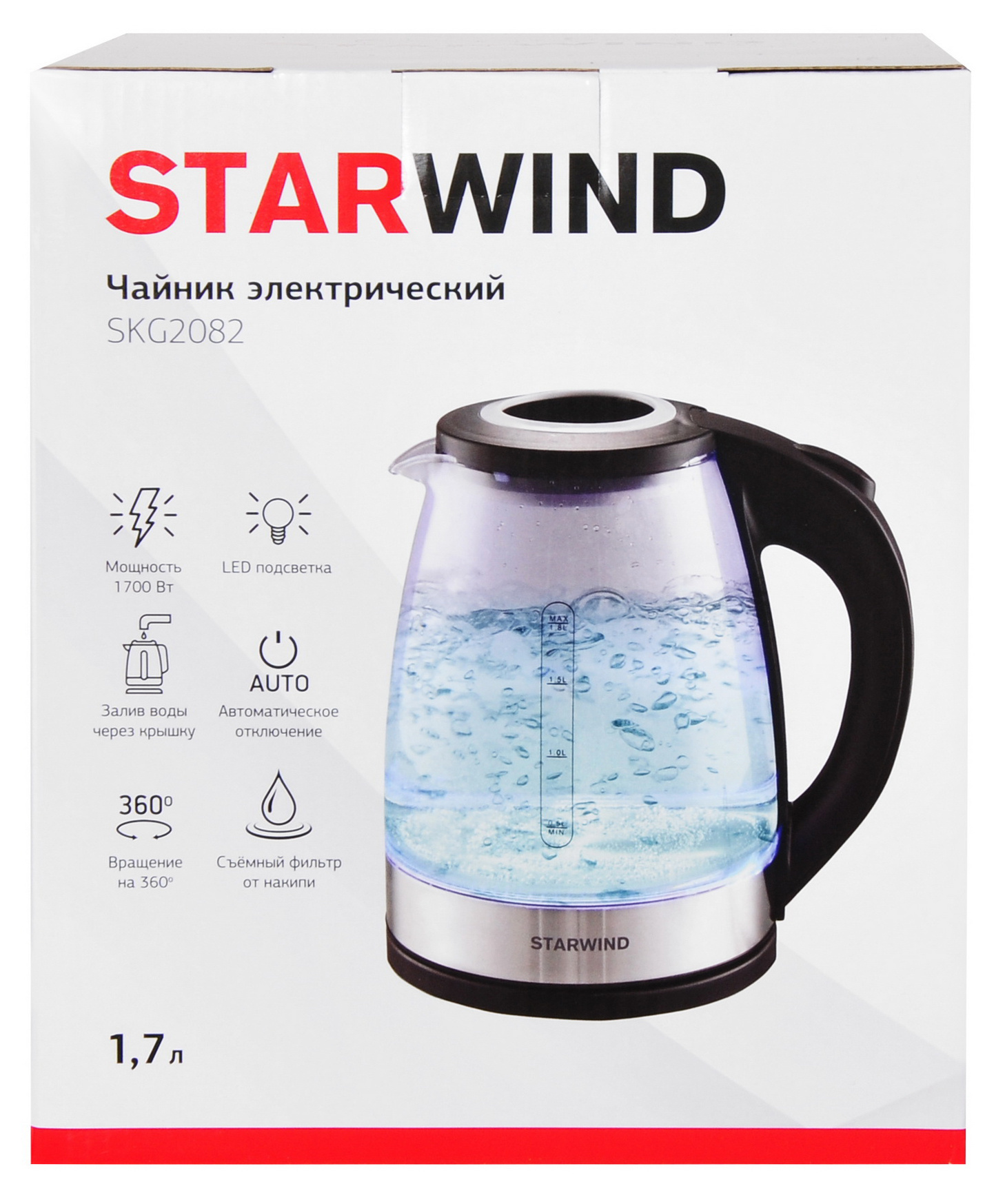 Чайник электрический Starwind SKG2082 черный, стекло