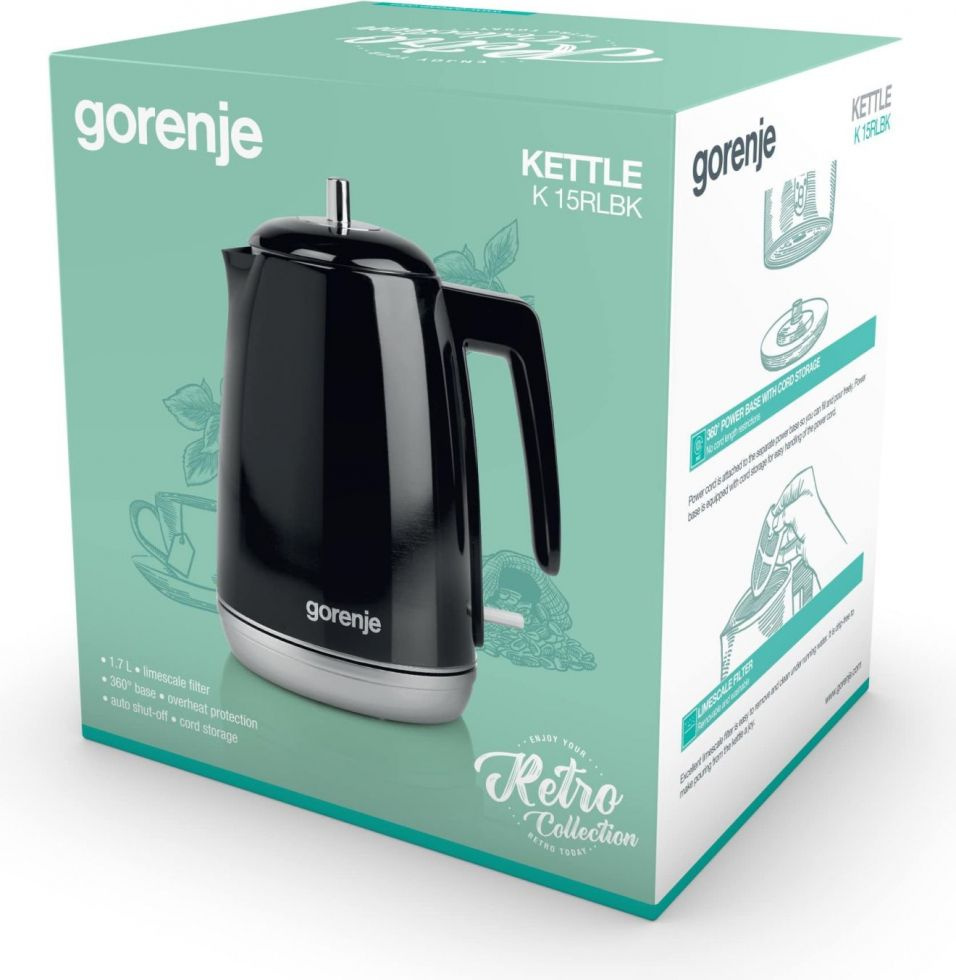 Чайник электрический Gorenje K15RLBK черный, металл