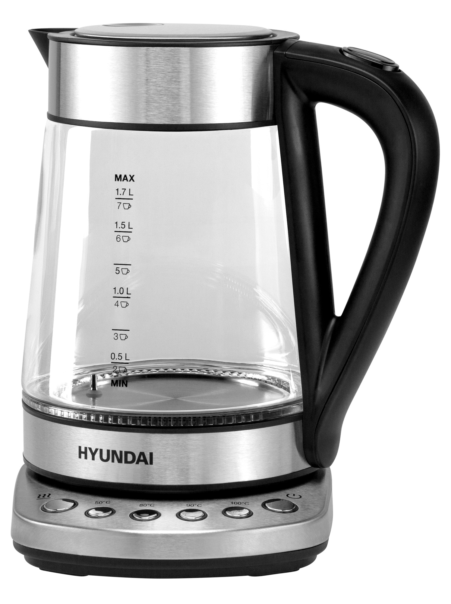 Чайник электрический Hyundai HYK-G3026 серебристый/черный, стекло
