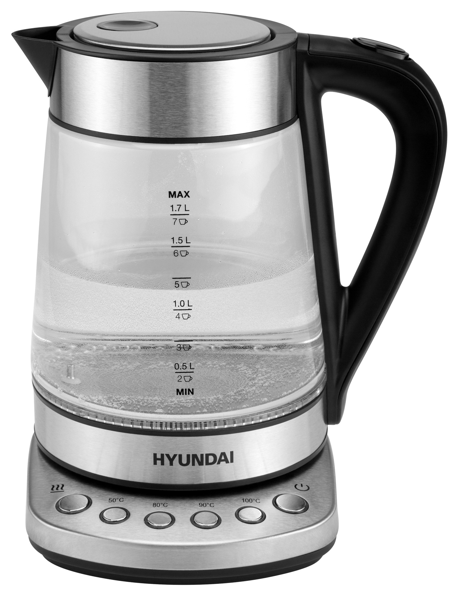 Чайник электрический Hyundai HYK-G3026 серебристый/черный, стекло