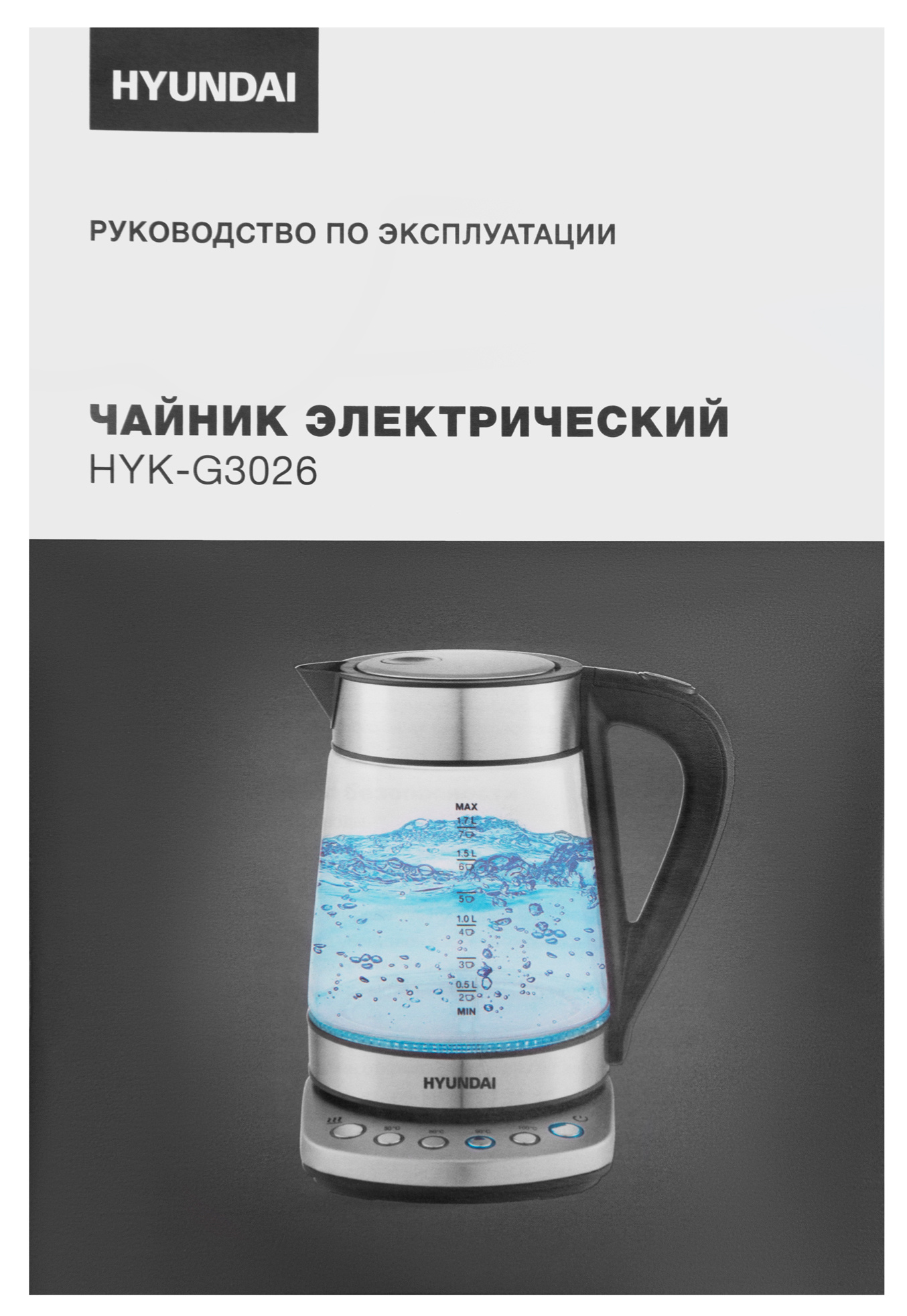 Чайник электрический Hyundai HYK-G3026 серебристый/черный, стекло