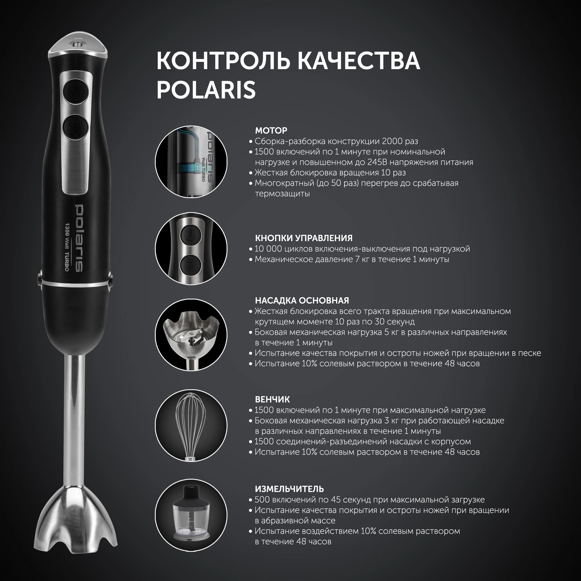 Блендер погружной Polaris PHB 1385 черный/серебристый
