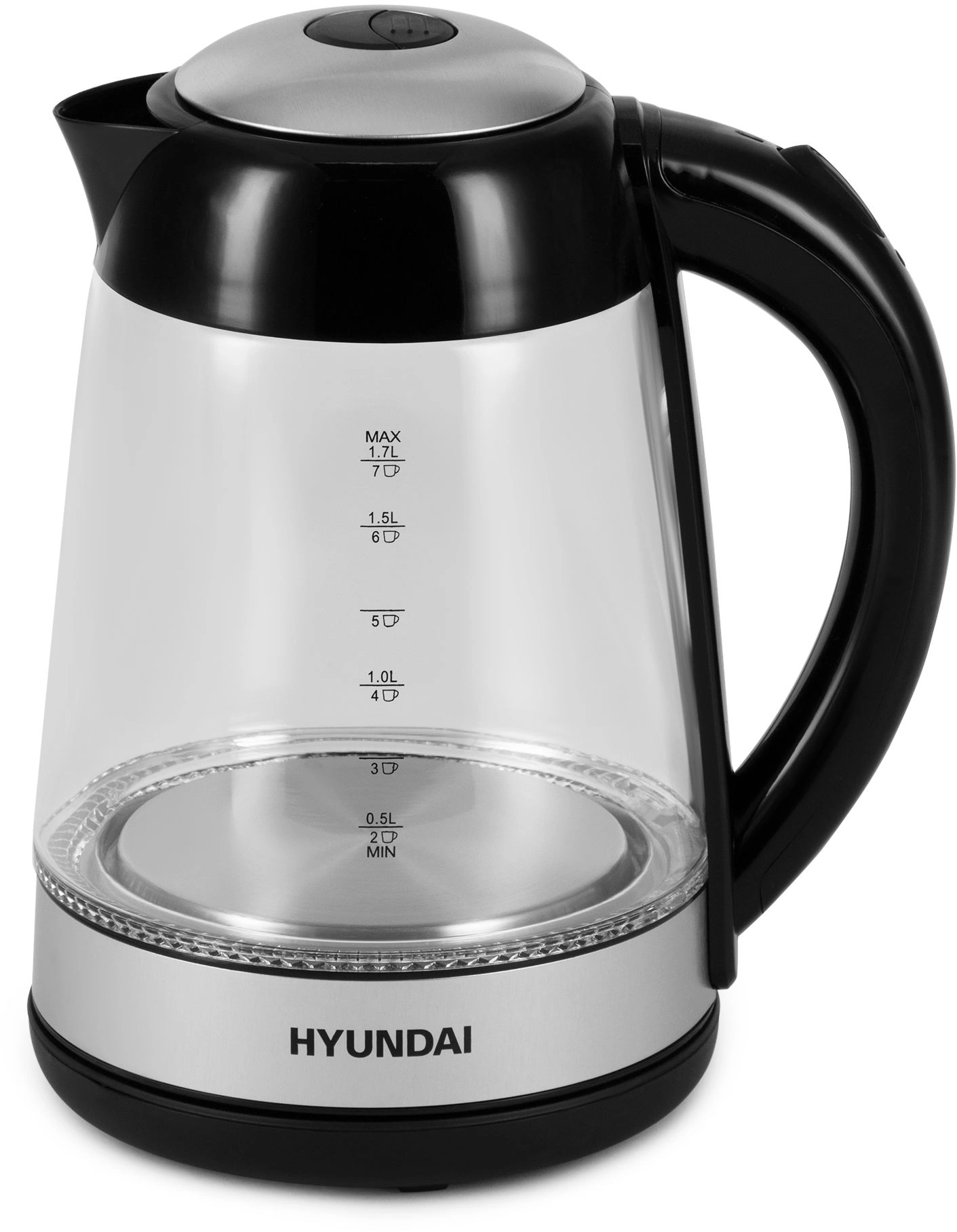 Чайник электрический Hyundai HYK-G3803 черный/серебристый, стекло
