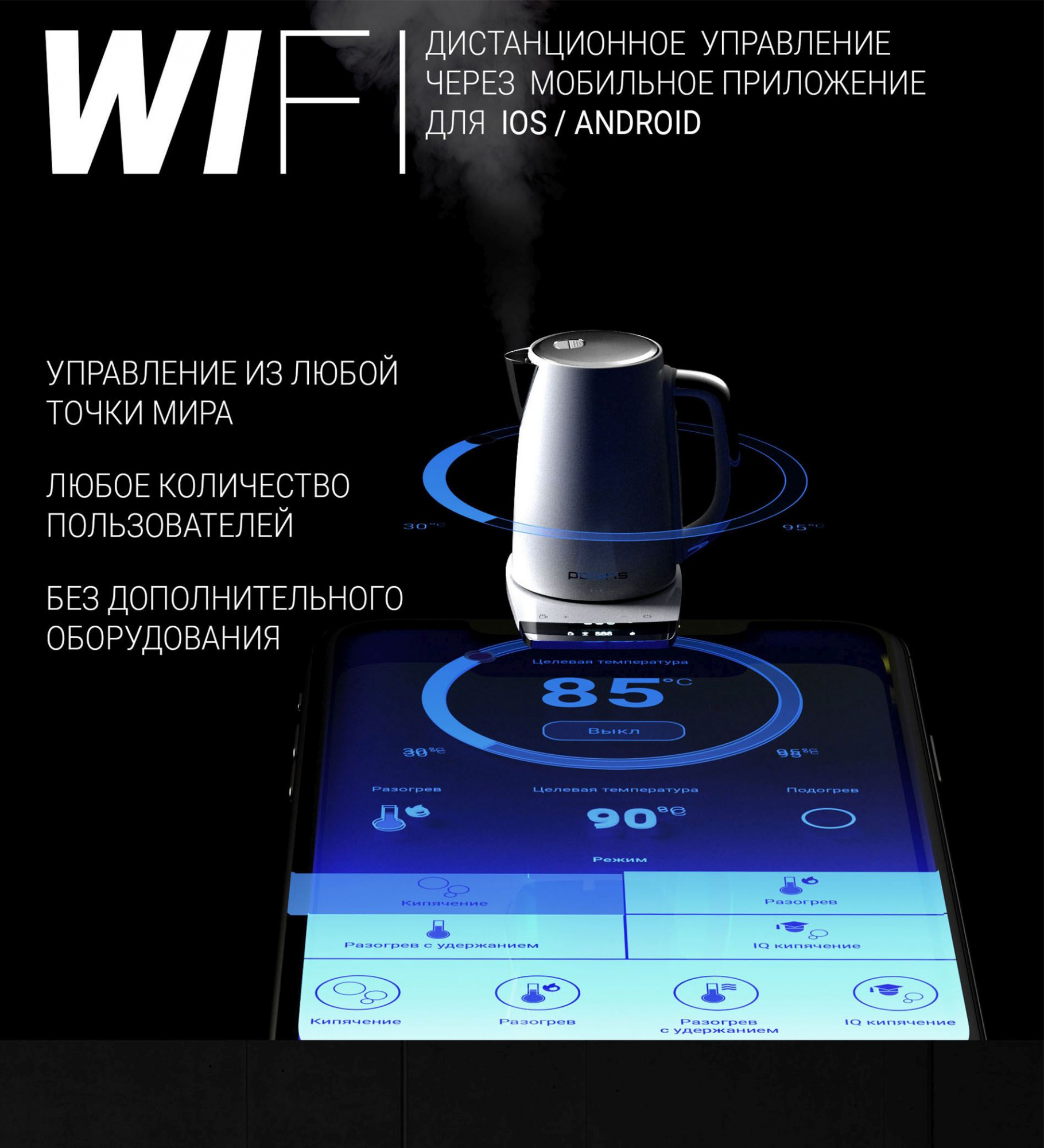 Чайник электрический Polaris PWK 1755CAD WIFI IQ Home белый, металл (PWK 1755CAD)