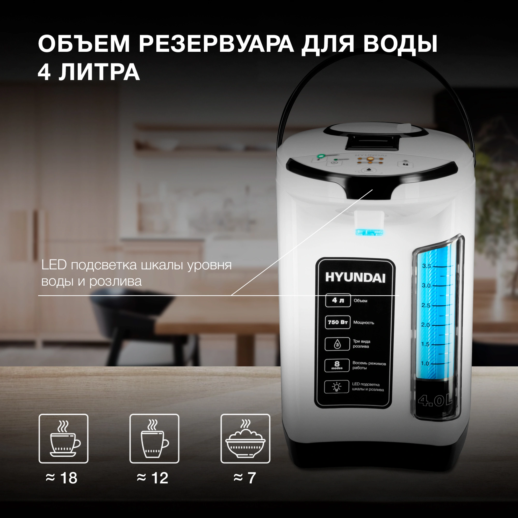 Термопот Hyundai HYTP-4840 белый/черный