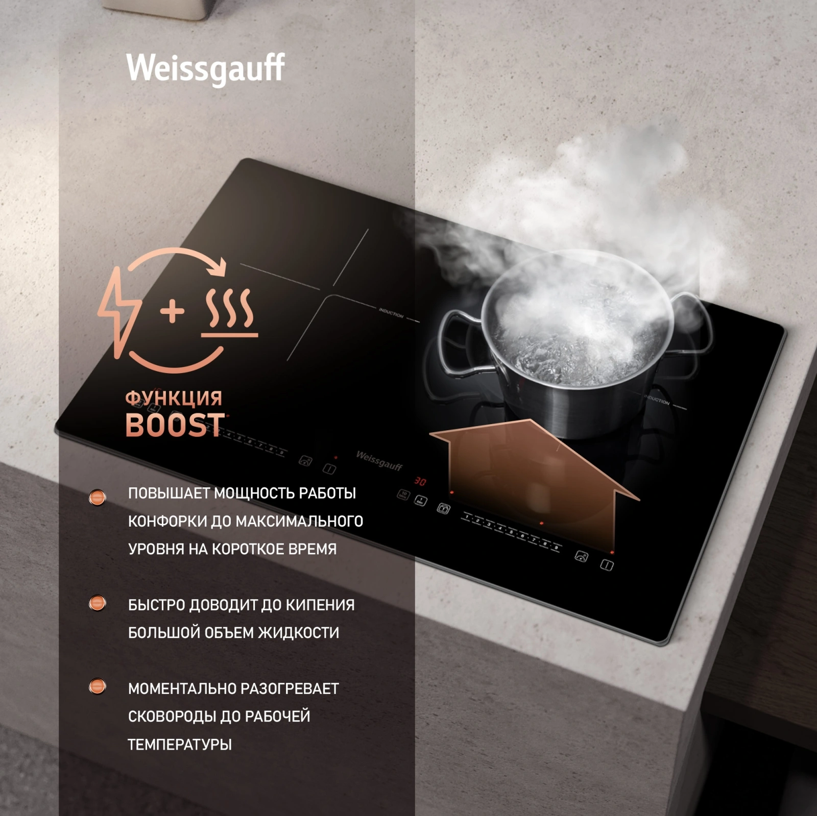 Индукционная варочная поверхность Weissgauff HI 412 H черный (427772)