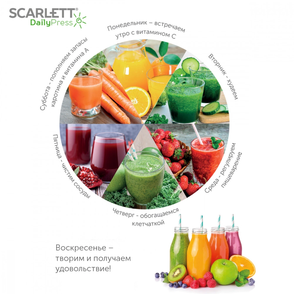 Соковыжималка шнековая Scarlett DailyPress SC-JE50S59 белый (je50s59)