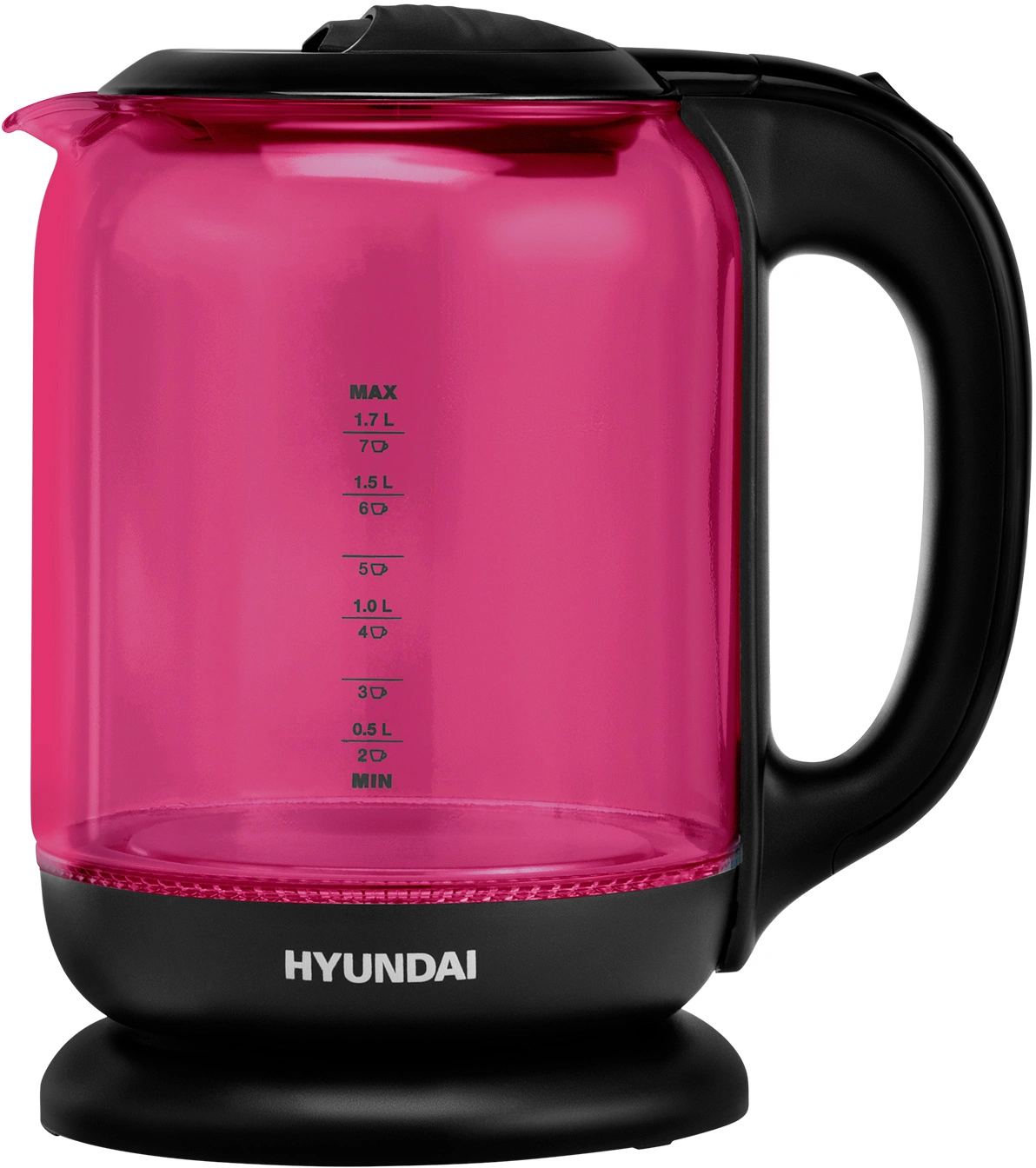 Чайник электрический Hyundai HYK-G4808 малиновый/черный, стекло