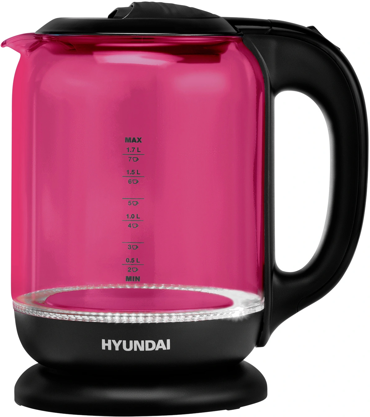 Чайник электрический Hyundai HYK-G4808 малиновый/черный, стекло