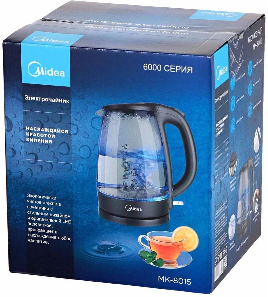 Чайник электрический Midea MK-8015 черный, стекло