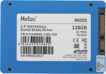 Твердотельный накопитель Netac N600S 128ГБ, 2.5", SATA-III, SATA NT01N600S-128G-S3X