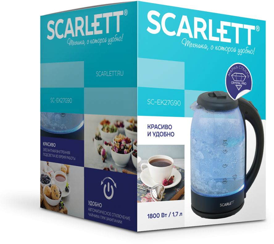 Чайник электрический Scarlett SC-EK27G90 черный, стекло