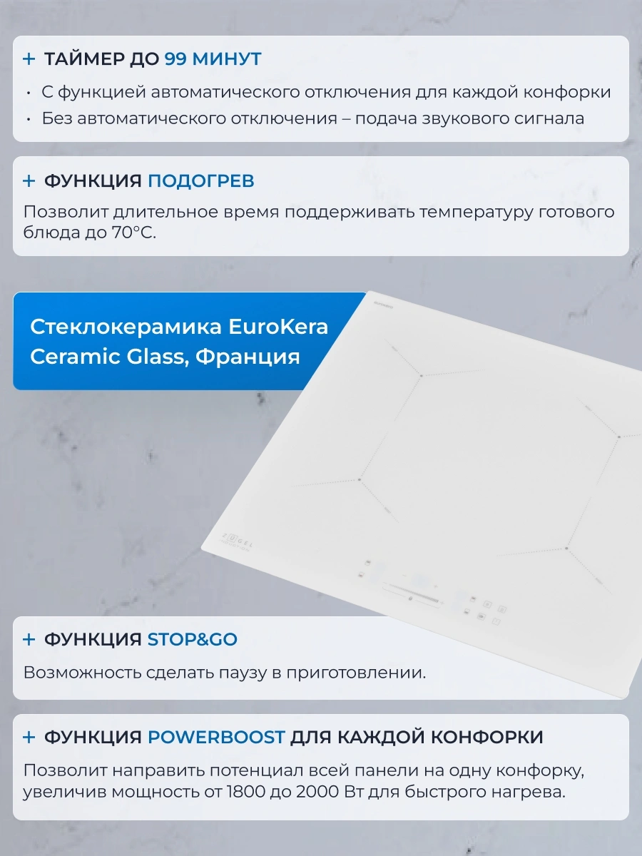 Индукционная варочная поверхность Zugel ZIH604W белый
