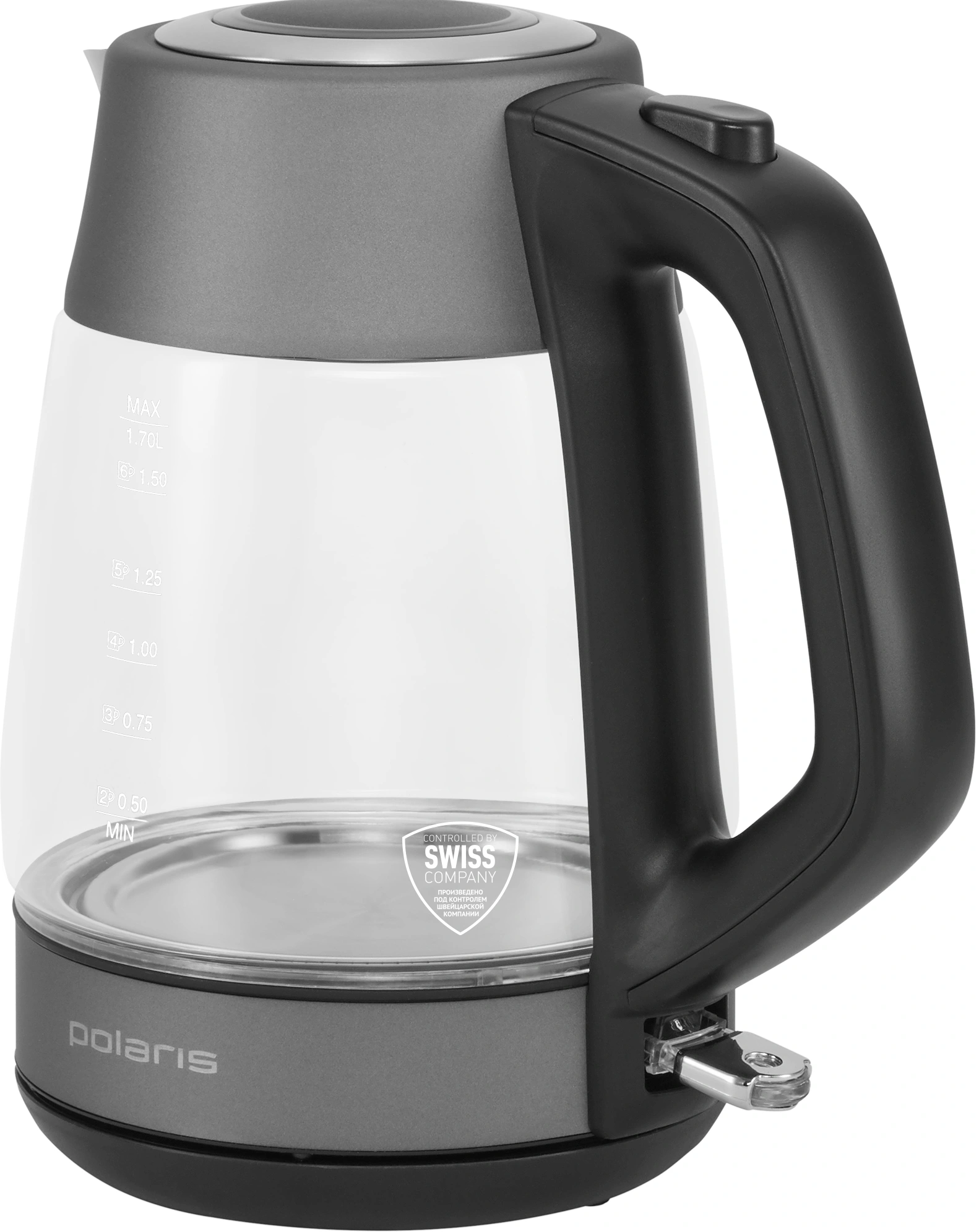 Чайник электрический Polaris PWK 1760CGL серый/черный, стекло
