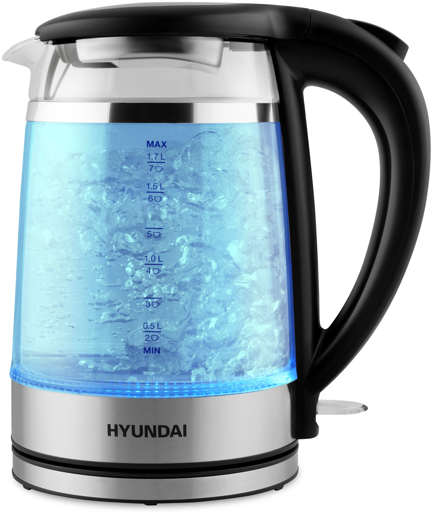 Чайник электрический Hyundai HYK-G3036 черный/прозрачный, стекло