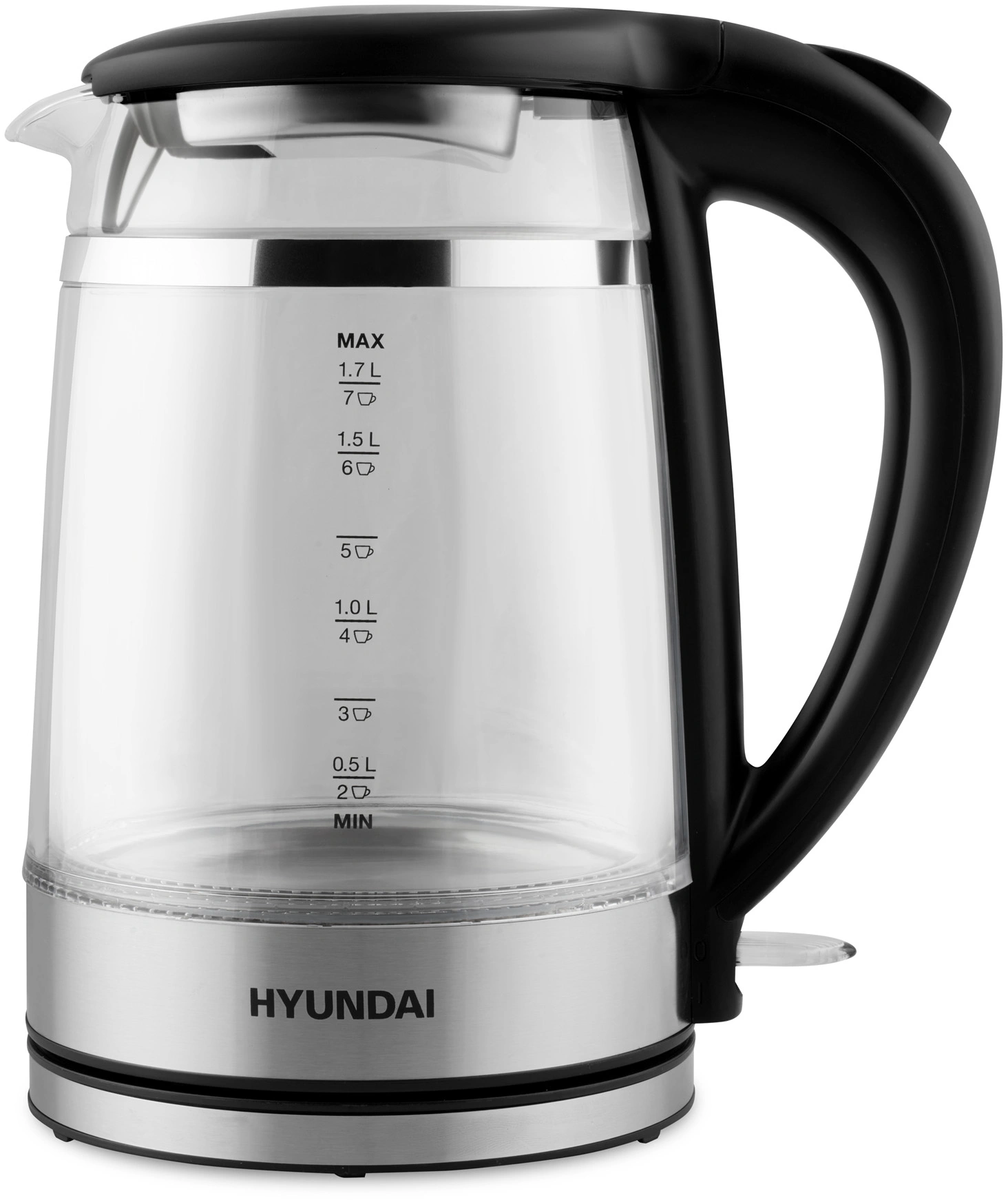 Чайник электрический Hyundai HYK-G3036 черный/прозрачный, стекло