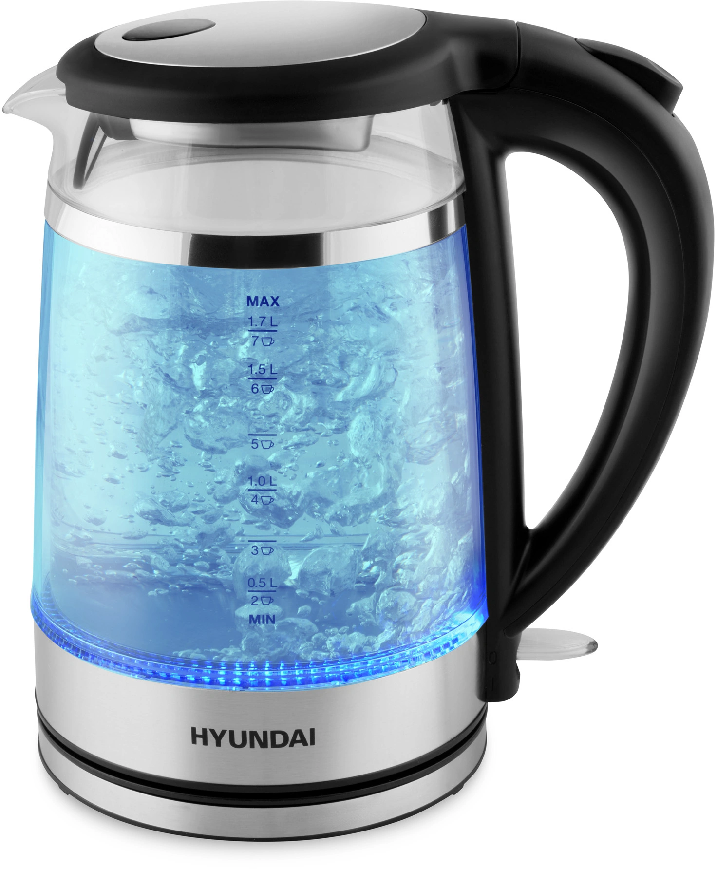 Чайник электрический Hyundai HYK-G3036 черный/прозрачный, стекло