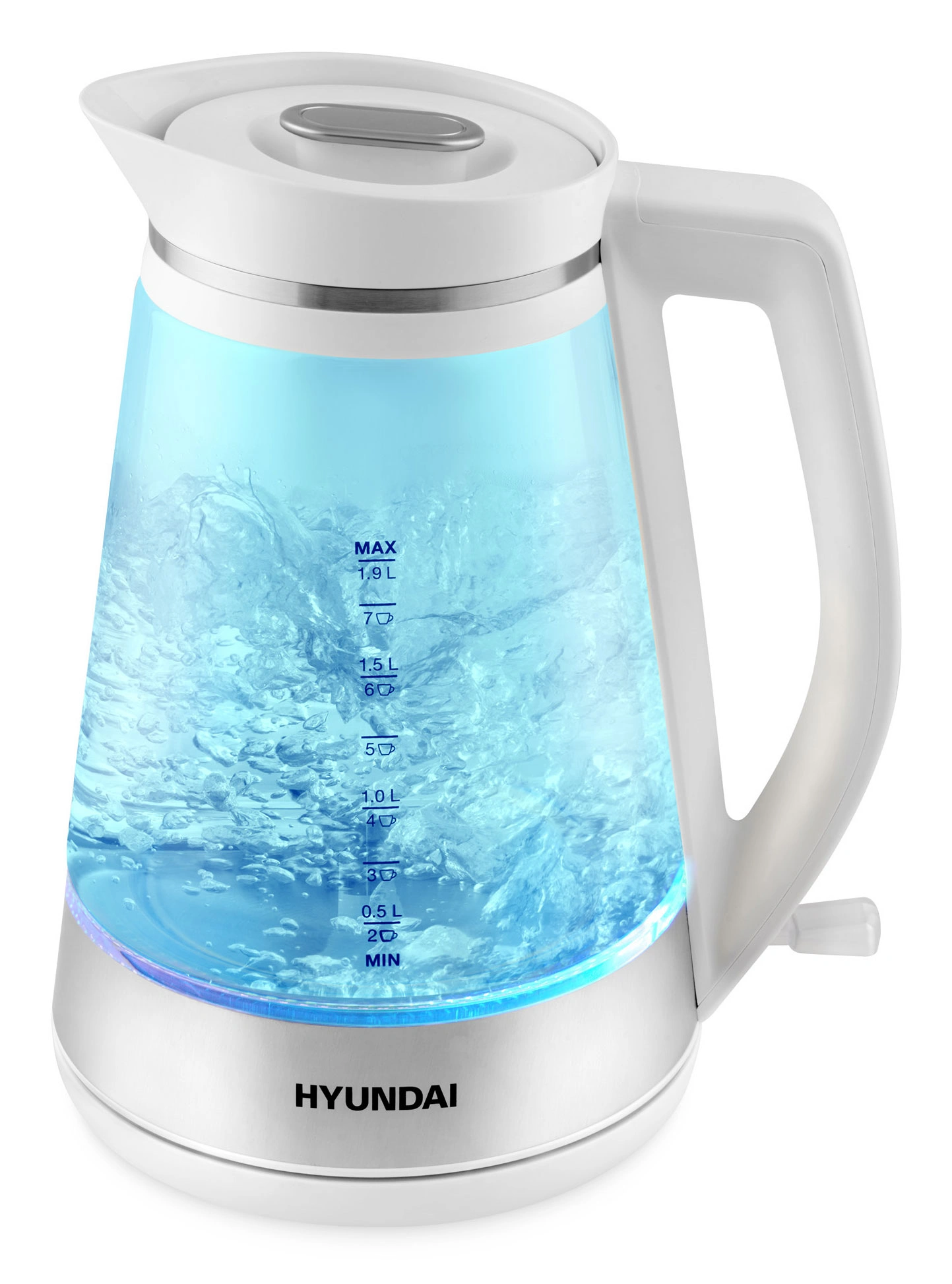 Чайник электрический Hyundai HYK-G3037 белый/прозрачный, стекло