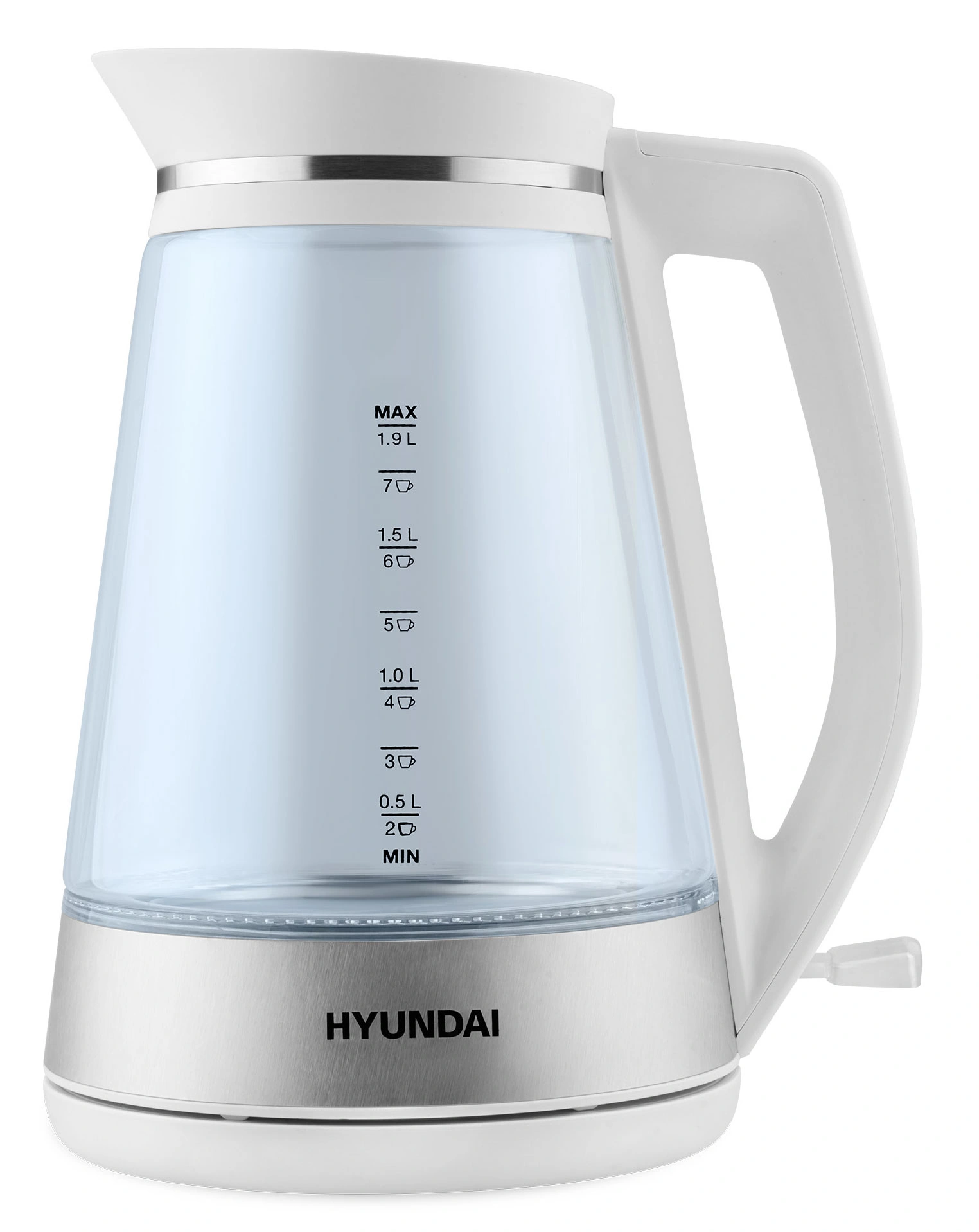 Чайник электрический Hyundai HYK-G3037 белый/прозрачный, стекло
