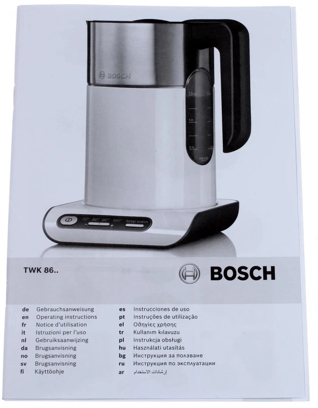 Чайник электрический Bosch TWK8611P белый/серебристый, пластик