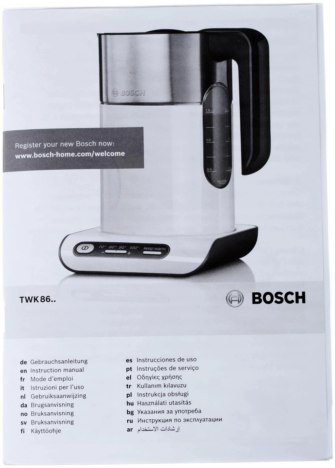 Чайник электрический Bosch TWK8613P черный/серебристый, пластик