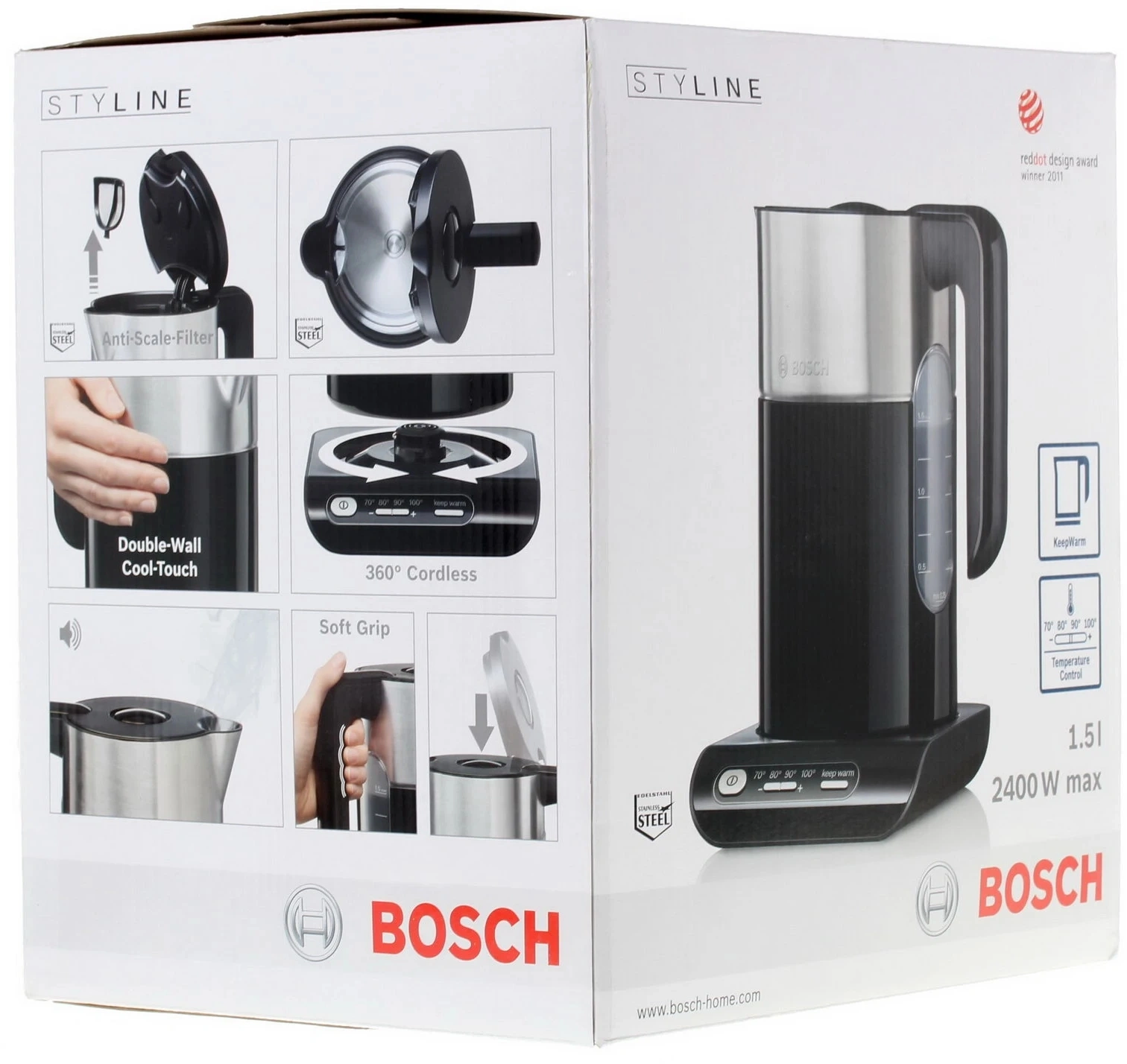 Чайник электрический Bosch TWK8613P черный/серебристый, пластик