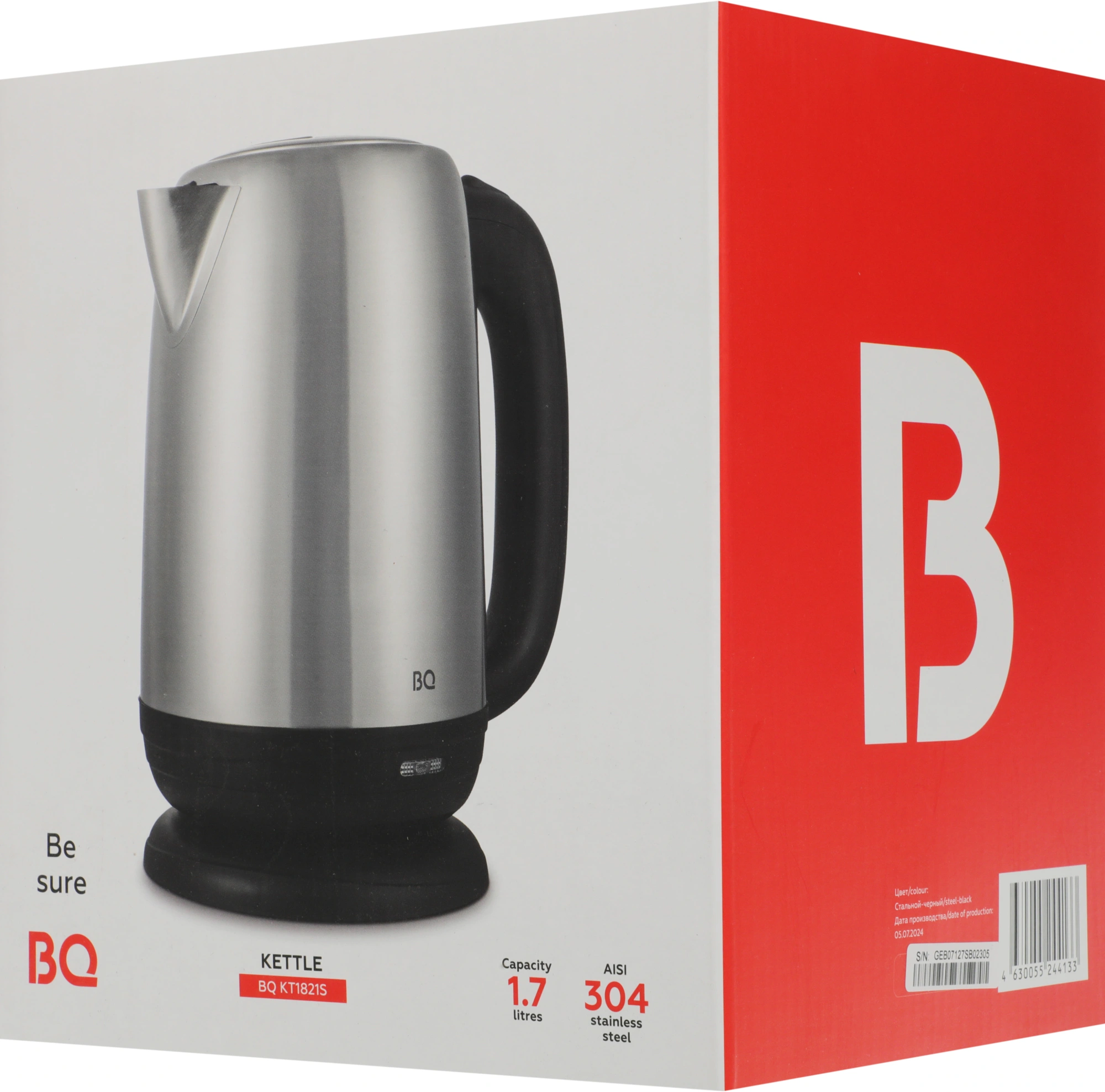 Чайник электрический BQ KT1821S серебристый/черный, металл (86185627)