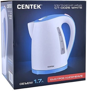 Чайник электрический Centek CT-0026 белый/синий, пластик (CT-0026 WHITE)