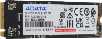 Твердотельный накопитель A-Data Legend 960 2048ГБ, M.2 2280, PCIe 4.0 x4, M.2 ALEG-960-2TCS
