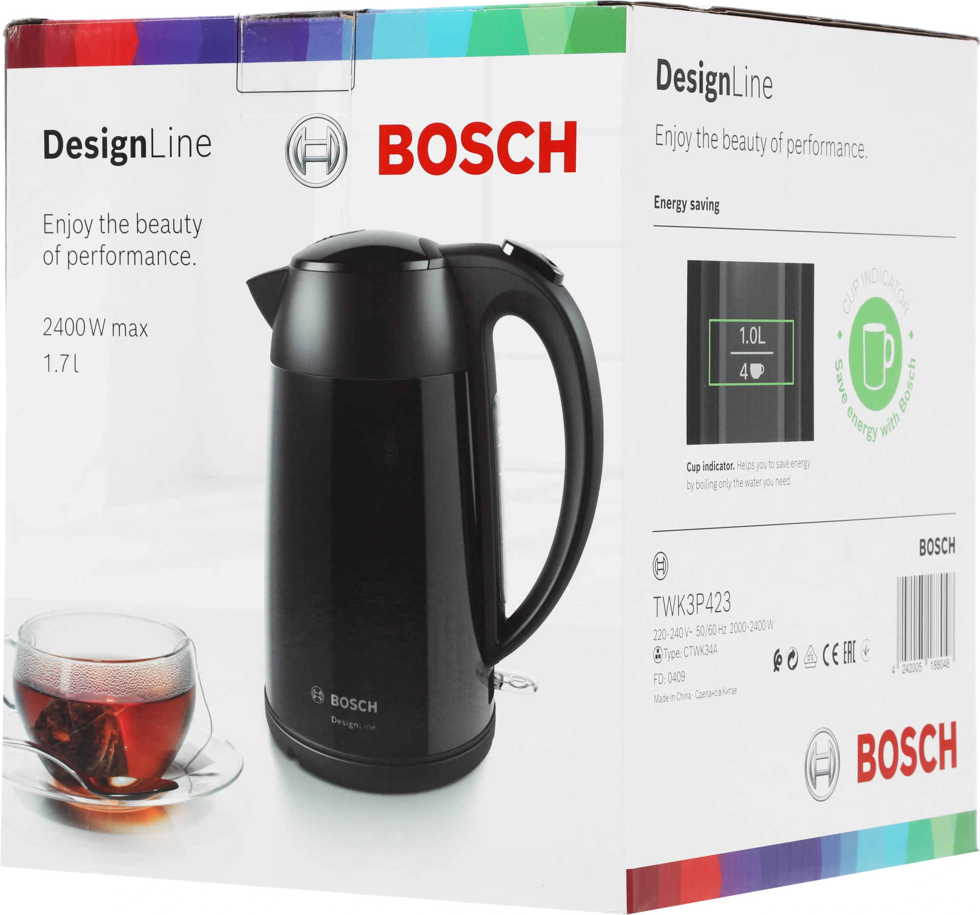 Чайник электрический Bosch TWK3P черный, нержавеющая сталь (TWK3P423)