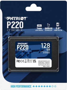Твердотельный накопитель Patriot P220 128ГБ, 2.5", SATA-III, SATA P220S128G25