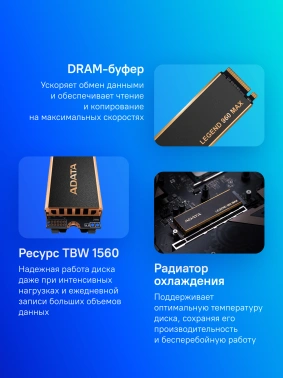 Твердотельный накопитель A-Data Legend 960 Max 2048ГБ, M.2 2280, PCIe 4.0 x4, M.2 ALEG-960M-2TCS
