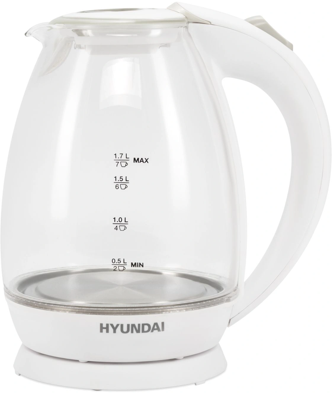 Чайник электрический Hyundai HYK-G2409 белый/серебристый, стекло