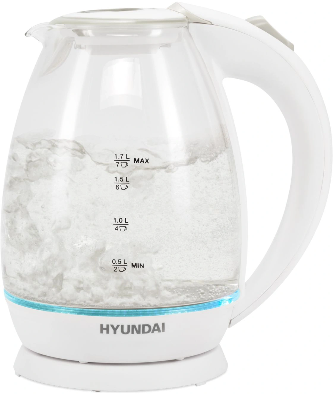 Чайник электрический Hyundai HYK-G2409 белый/серебристый, стекло