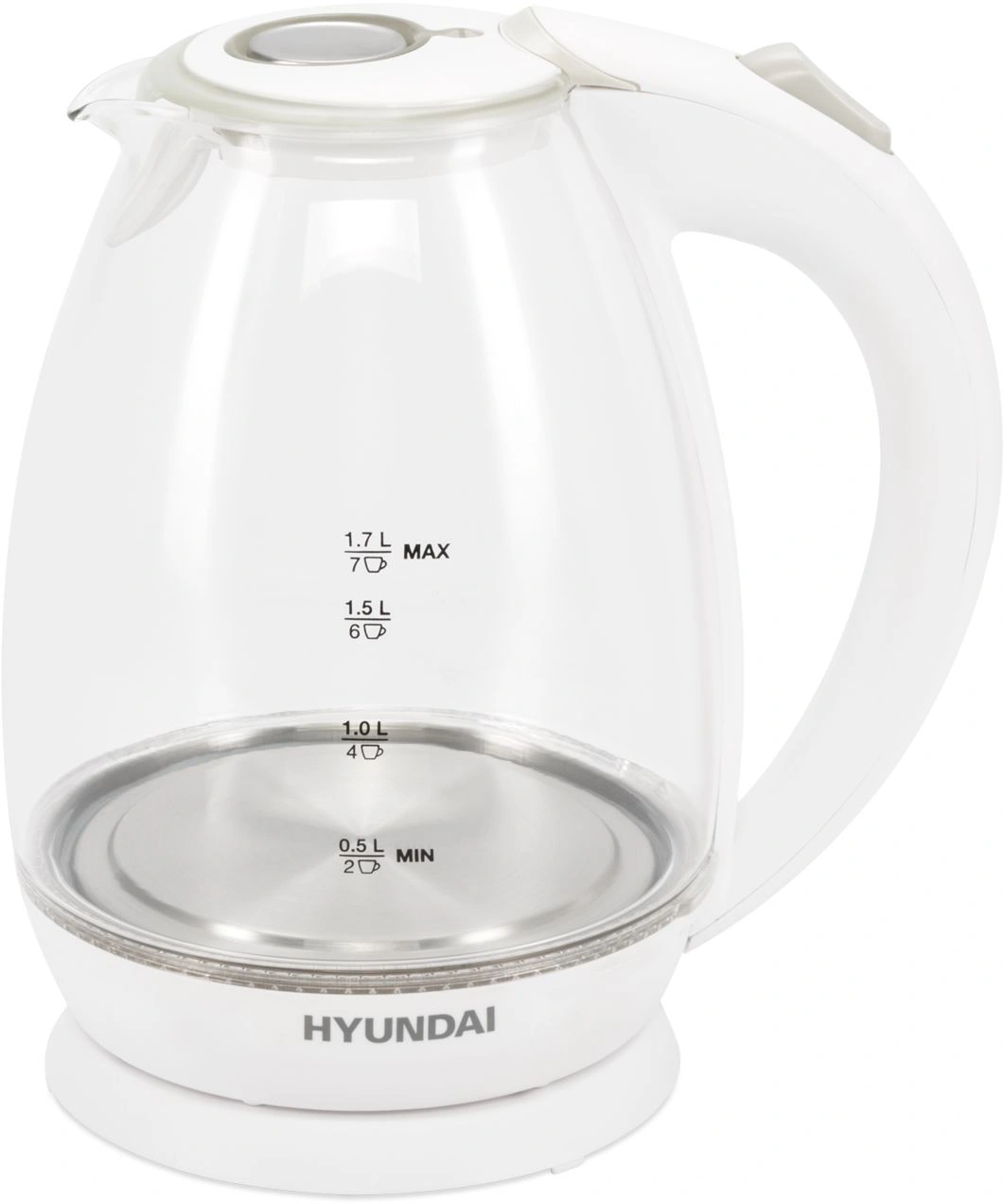 Чайник электрический Hyundai HYK-G2409 белый/серебристый, стекло