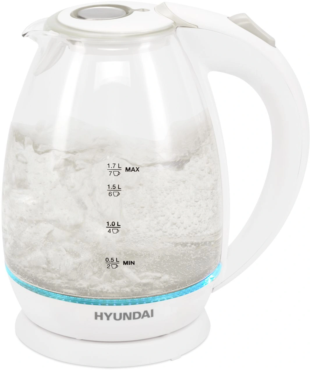 Чайник электрический Hyundai HYK-G2409 белый/серебристый, стекло