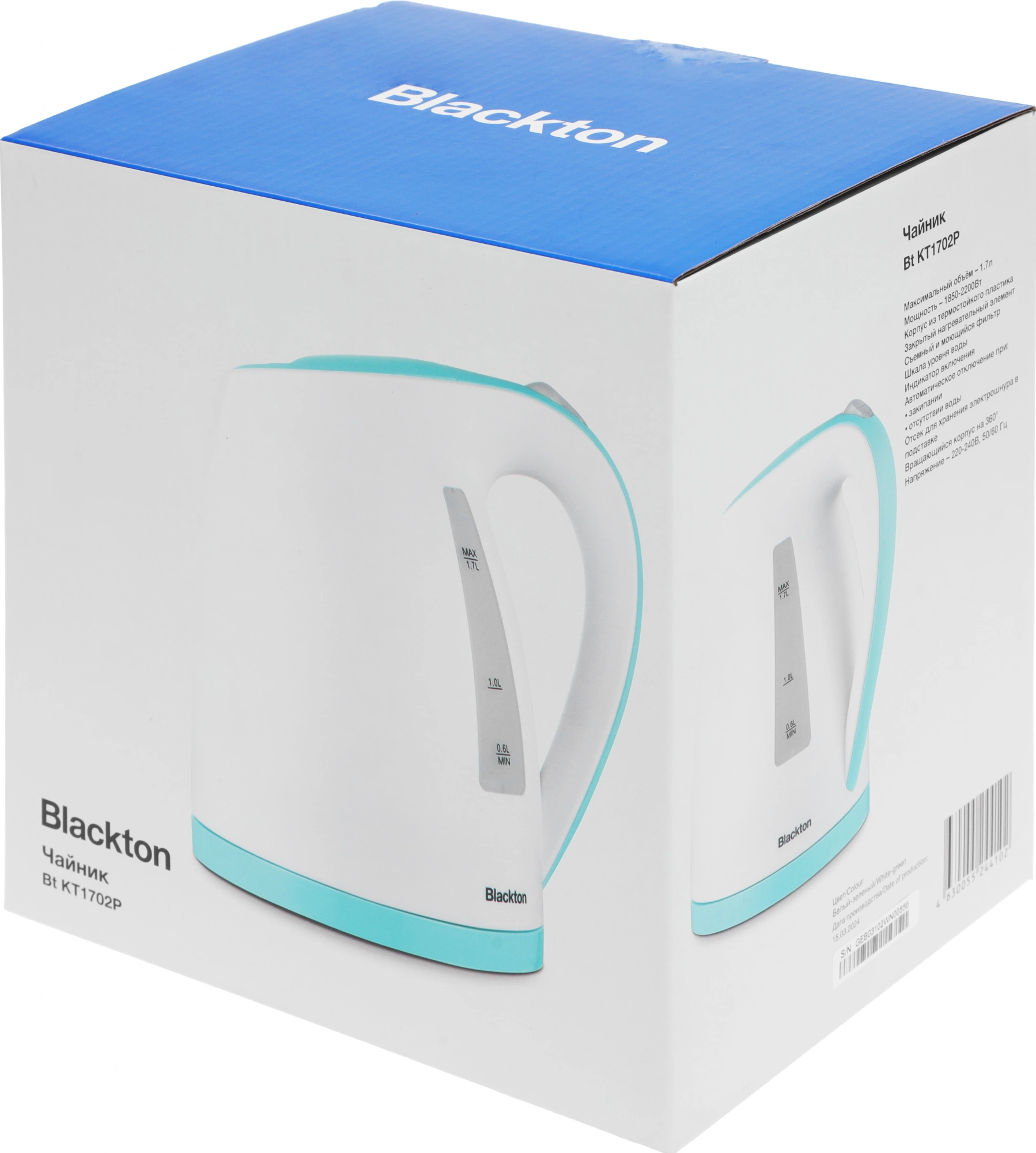 Чайник электрический Blackton Bt KT1702P белый/зеленый, пластик (86185602)