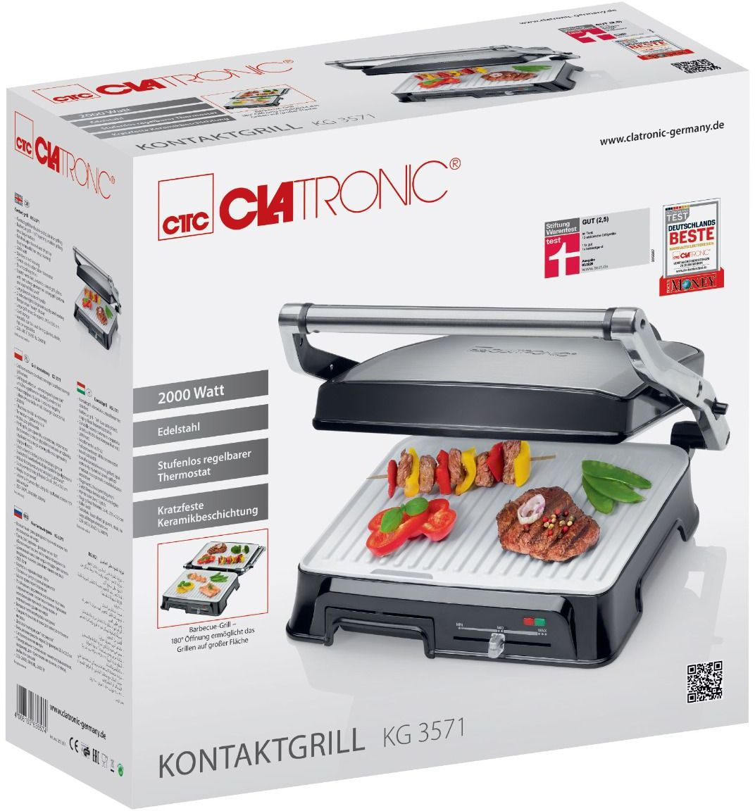 Электрогриль Clatronic KG 3571 серебристый/черный (263657)