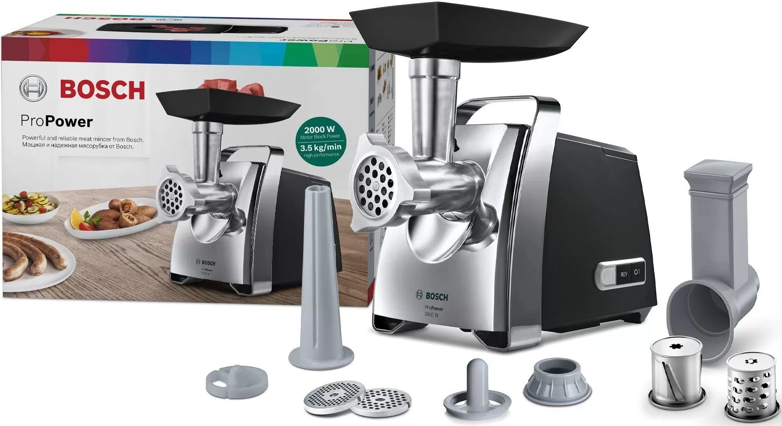 Мясорубка Bosch MFW67440 черный/серебристый
