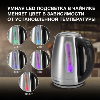 Чайник электрический Hyundai HYK-S8408 серебристый матовый/черный, металл