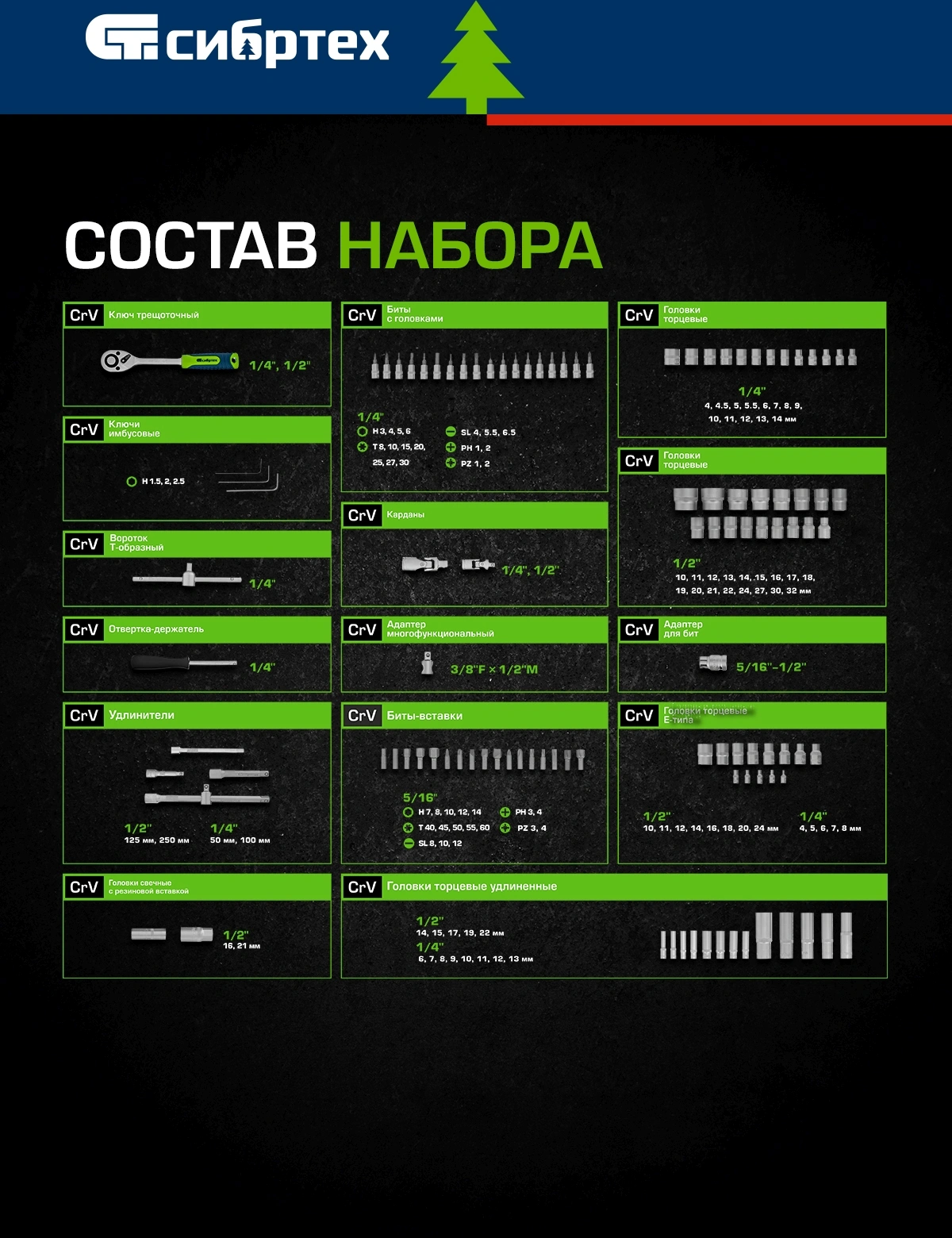 Набор инструментов Сибртех 13389, 108 предметов
