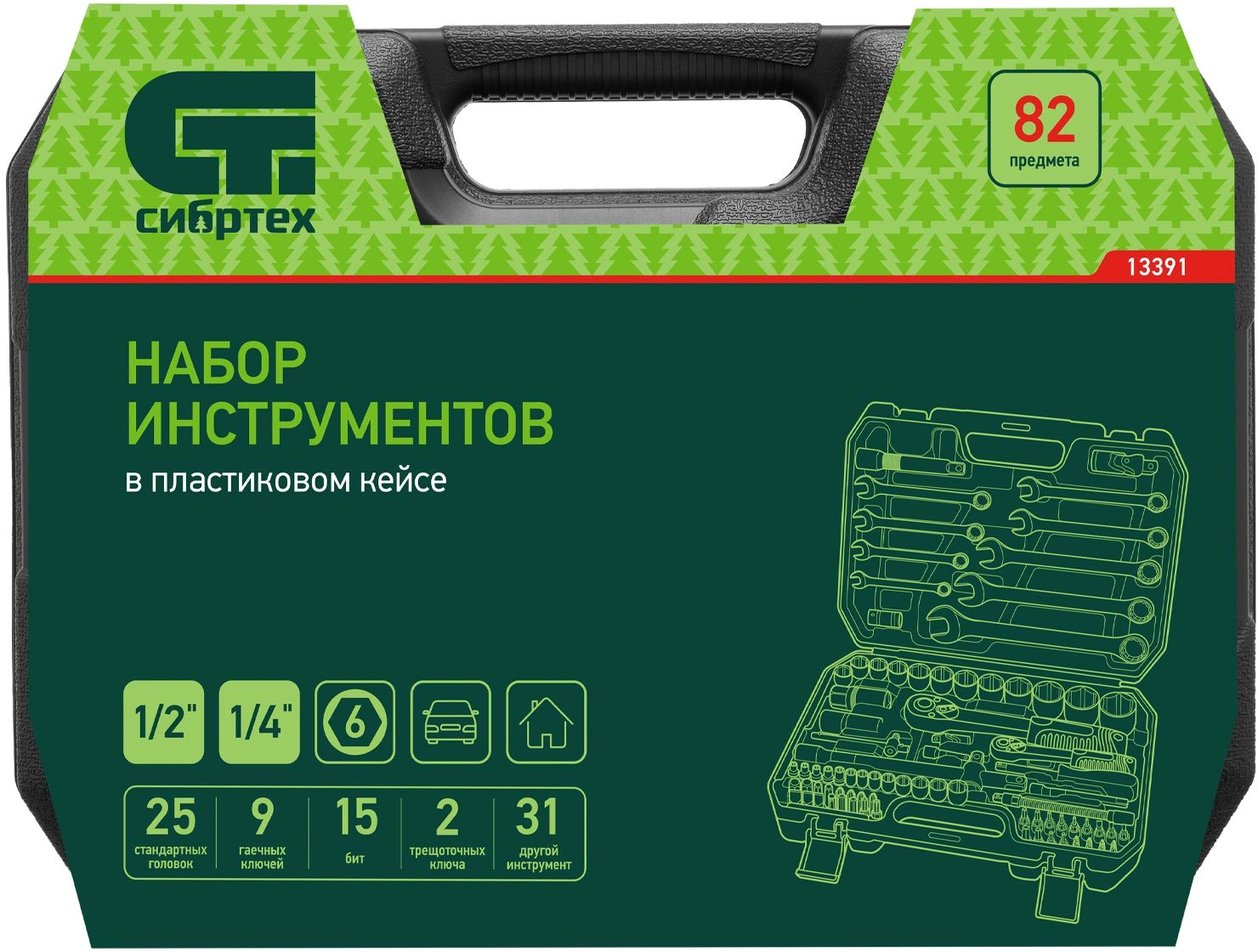 Набор инструментов Сибртех 13391, 82 предмета