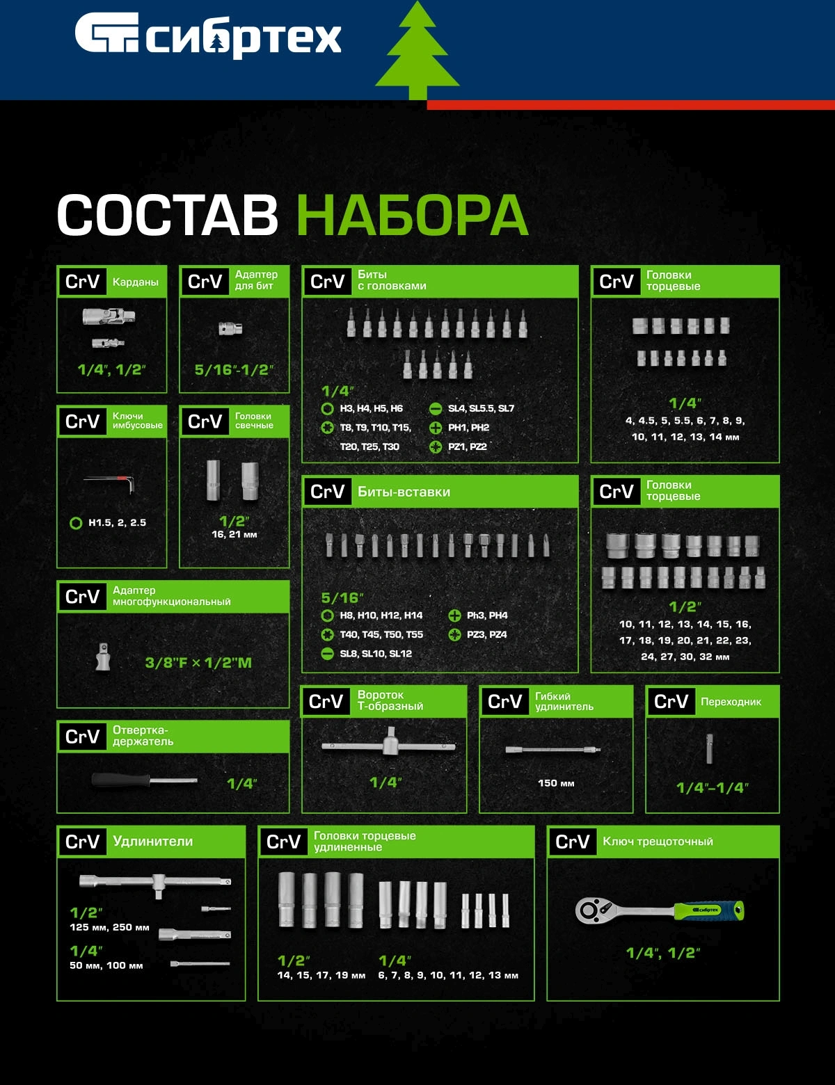 Набор инструментов Сибртех 13391, 82 предмета